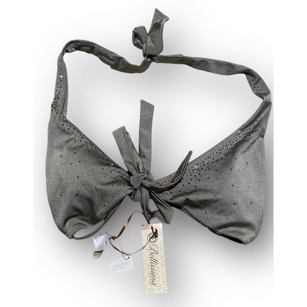 NWT‎ Bellissima Top Bra Swimwear M Swarovski Accents Gray/Khaki Size L